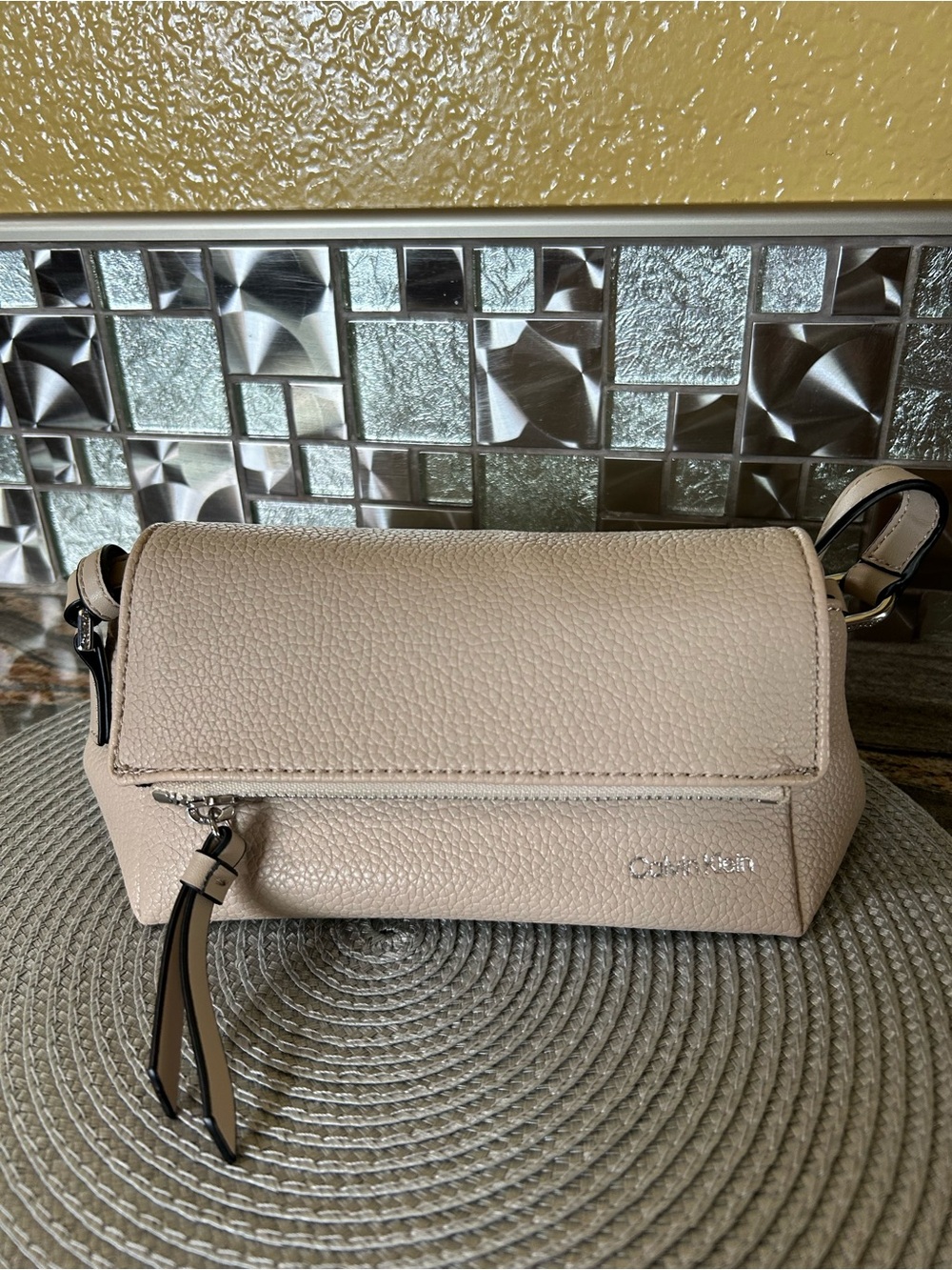 Calvin Klein Pebbled Leather Crossbody in Light Blush